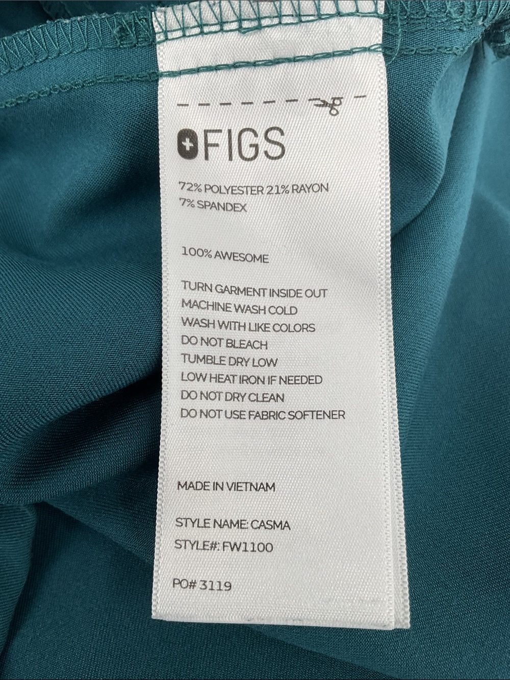 FIGS Teal Blue V-Neck Casma Scrub Top XL - Picture 5 of 7